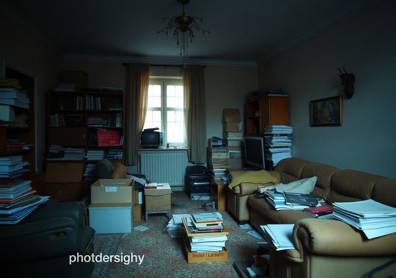 Wohnung vor der Entrümpelung – vollgestellt mit Möbeln und Kartons